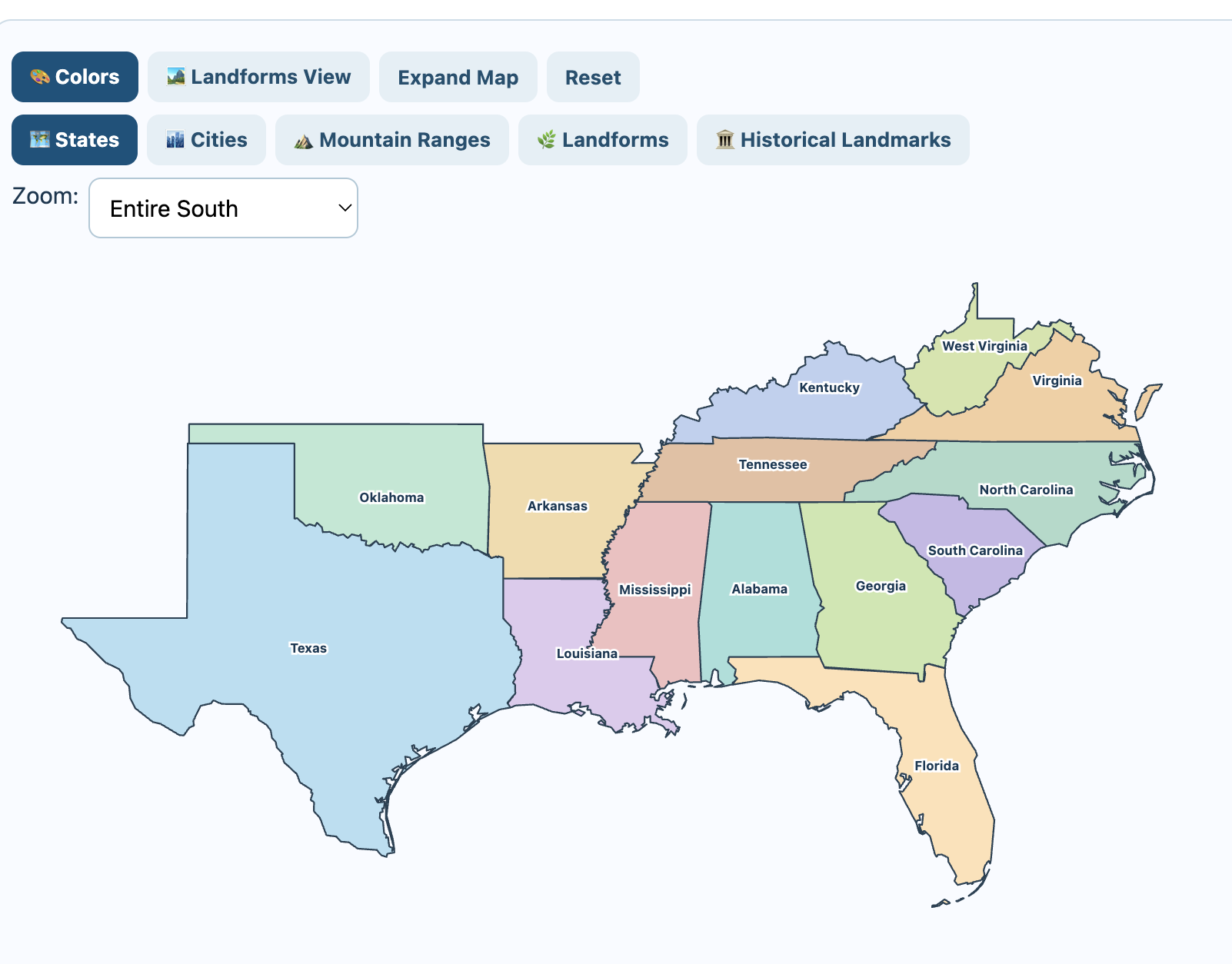 Southern States Interactive Map and Learning Lab 2.0